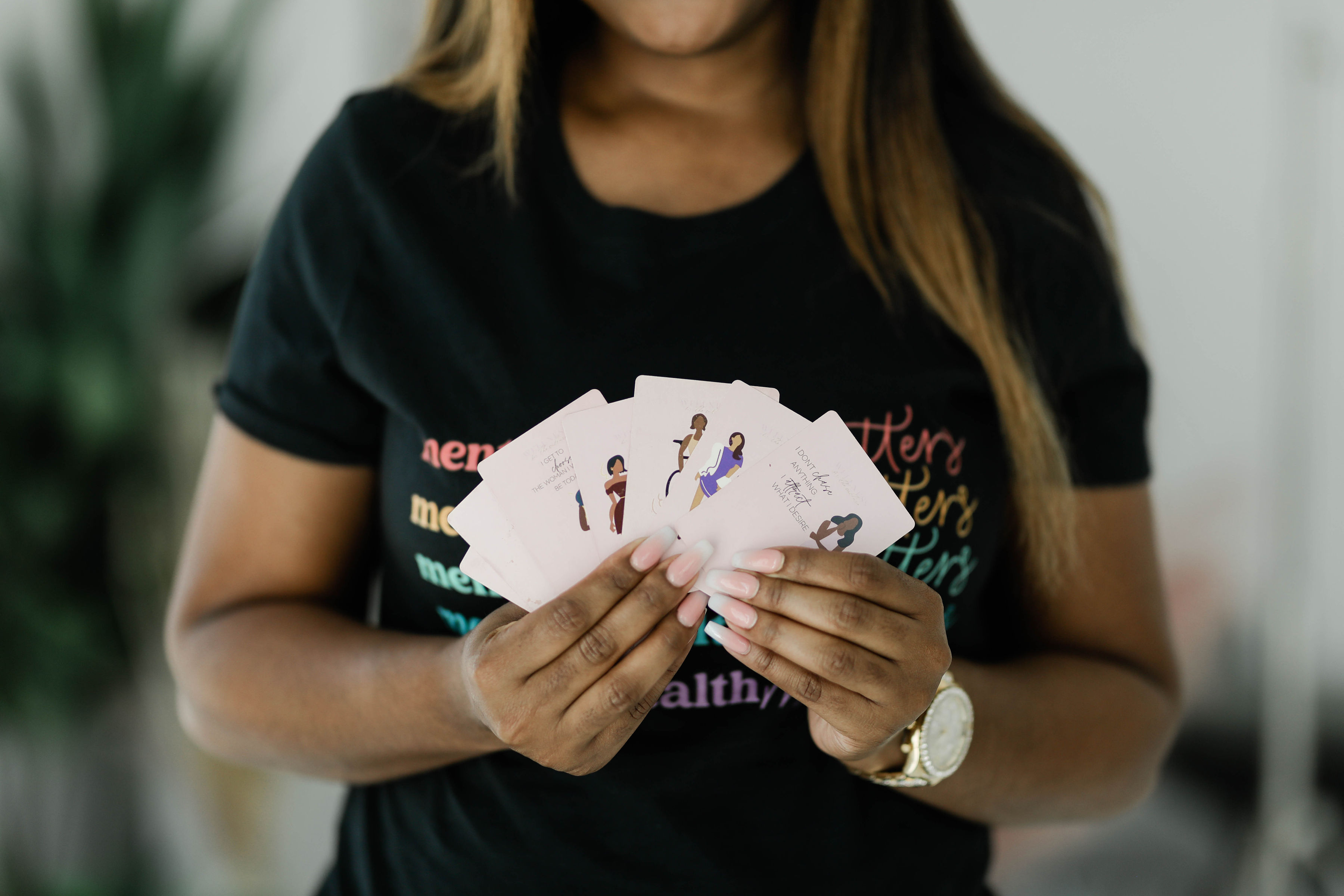 Affirmation cards arranged on a table